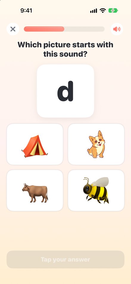 An I Like ABCs lesson asking “Which picture starts with this sound?” with four picture tiles